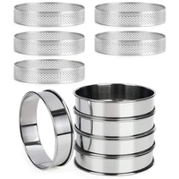 5pcs stainless steel round perforated tart ring bundle with 5pcs round double rolled english muffin rings