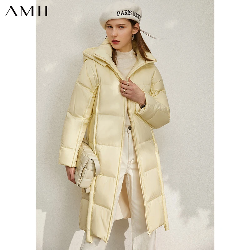 

Amii Minimalism Winter 90% White Duck Down Jacket Women's Thicken Down Coat Fashion Long Jackets Loose Female Overcoat 12070683