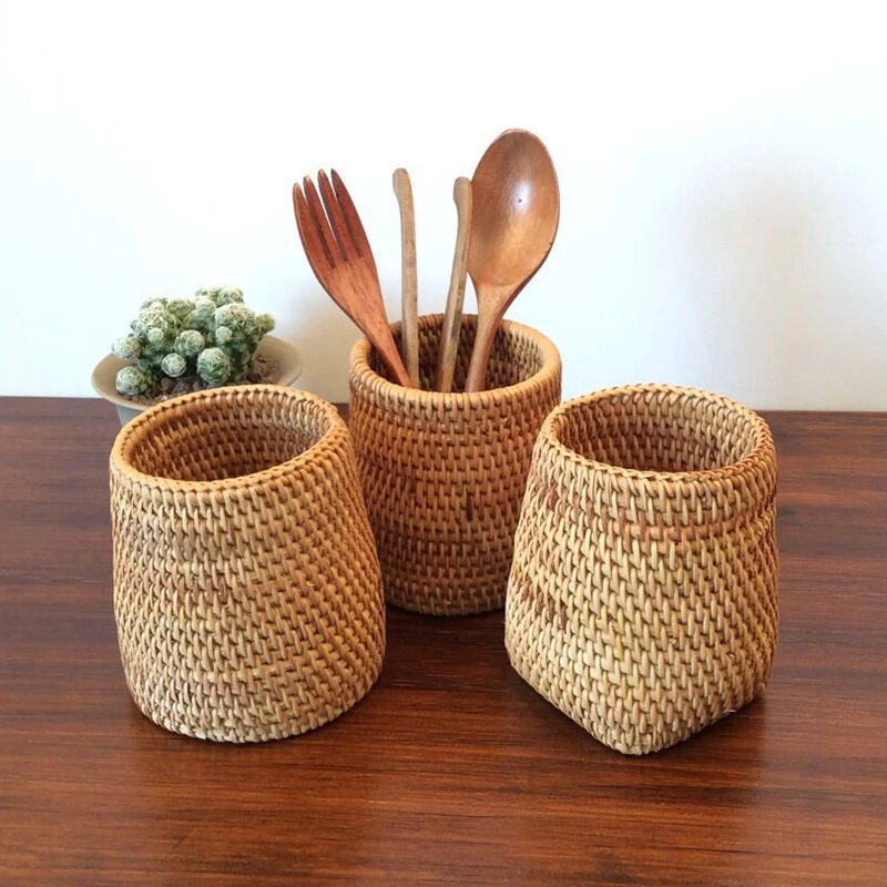 

Ротанг и палочками для еды совка ложки ведро настольная подставка для ножей и вилок коробка для хранения столовой посуды домашняя корзина д...