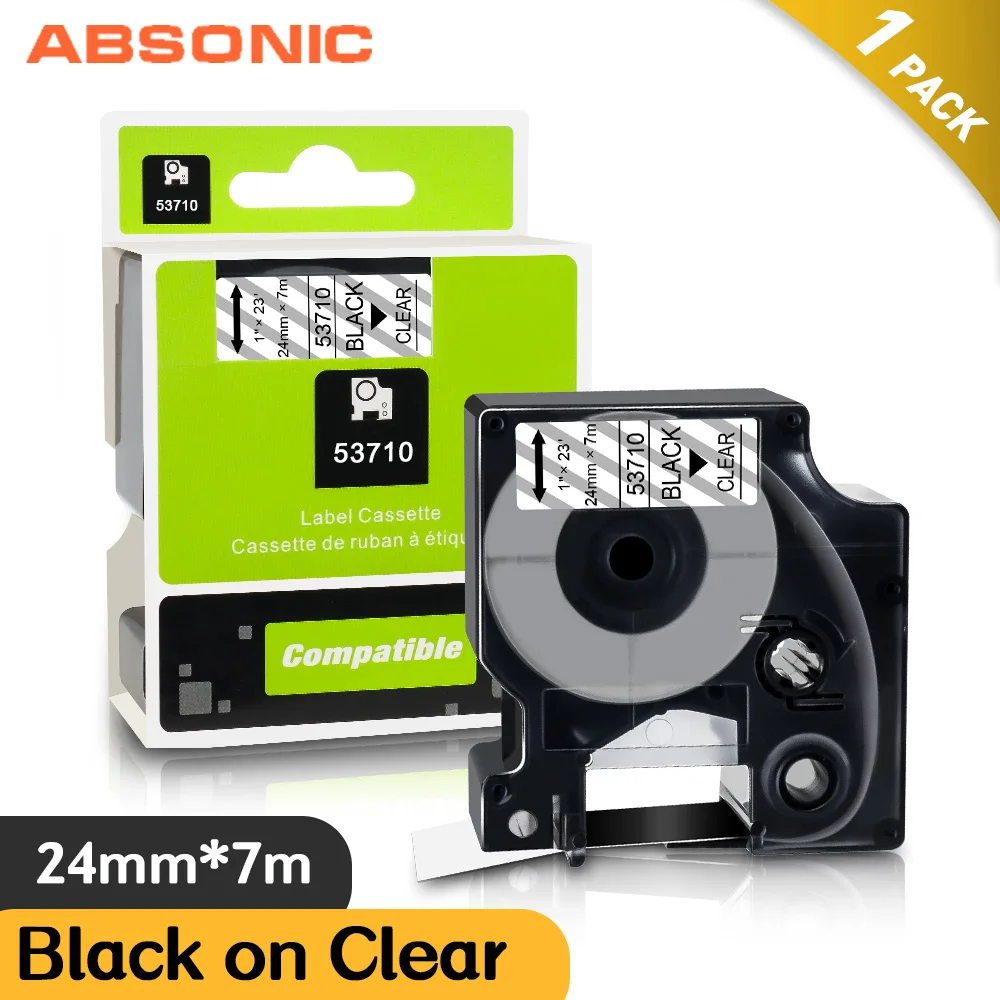 

24mm Black on Clear 53710 D1 Label Tape Compatible Dymo Label Maker Home Office Waterproof Sticker for Dymo LabelManager 500TS