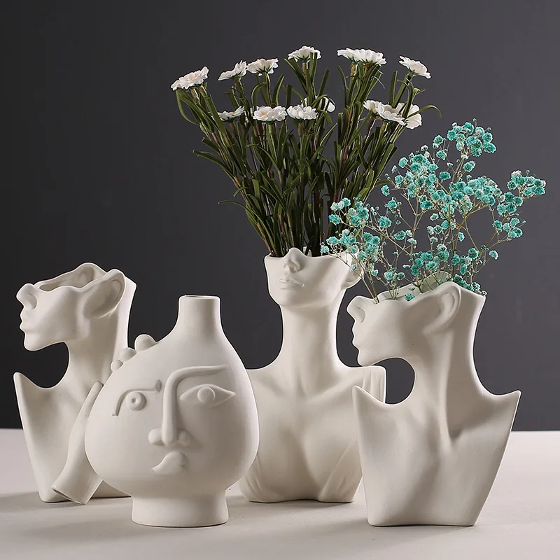 Twórczy matowy ceramiczny ludzki ciało twarz wazony na kwiaty wykonane ręcznie dekoracyjne wypełnienie wazonu nowoczesny dom sztuka do salonu dekoracje