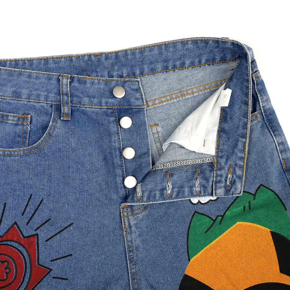 

New Women's Cartoon Printed Jeans 2021 Spring Autumn Winter Girls Harem Pant Trousers Single Breasted Female Denim Jeans