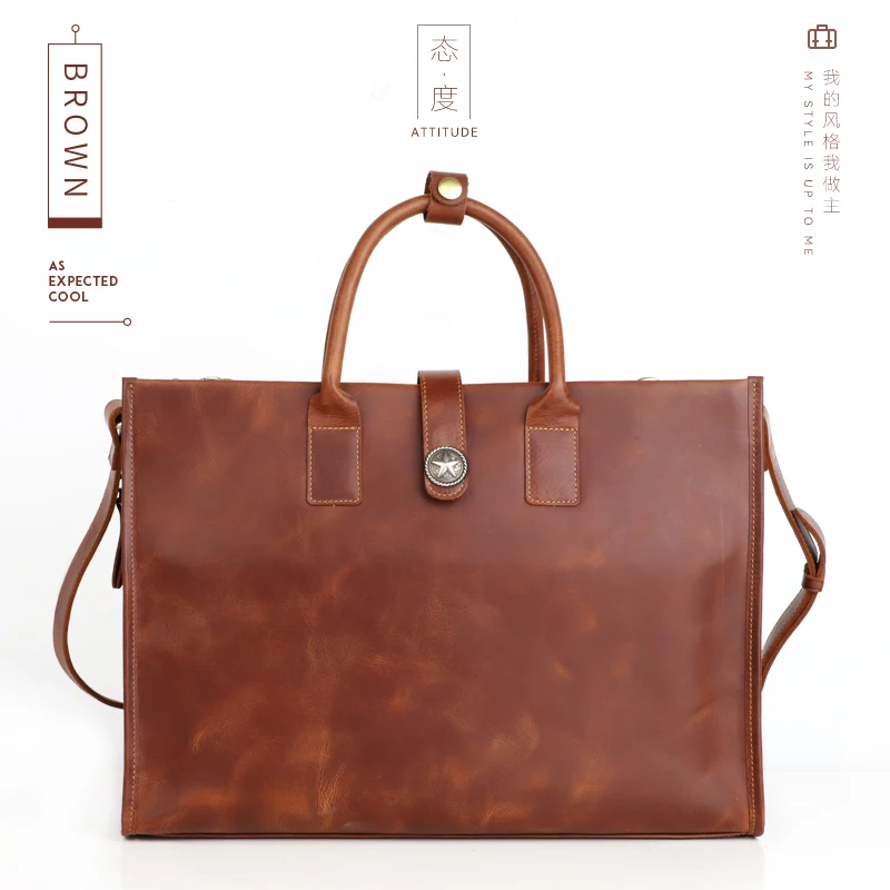 Men's Briefcase Handmade Genuine Leather 16'' Laptop Doctor Document Lawyer Bag Cowhide Messenger Shoulder Briefcase Women Bag
