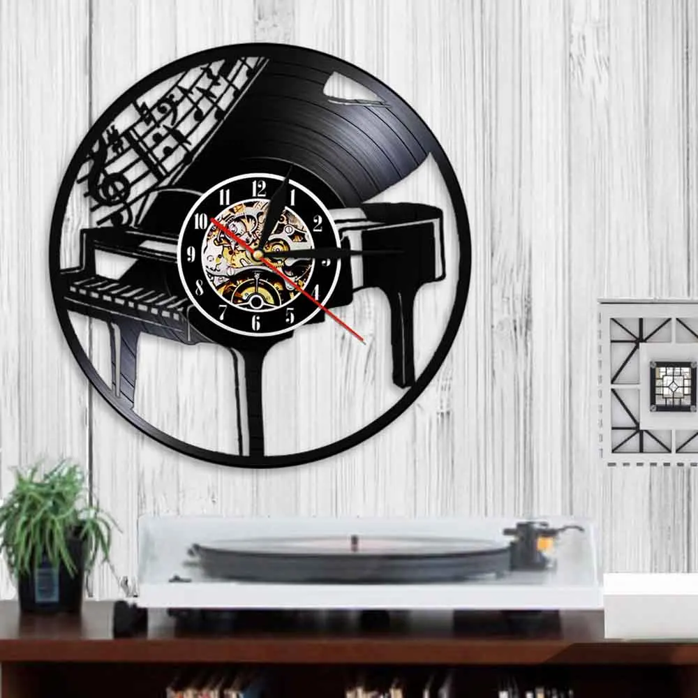 Музыкальные настенные часы с пианино винтажный домашний декор виниловой