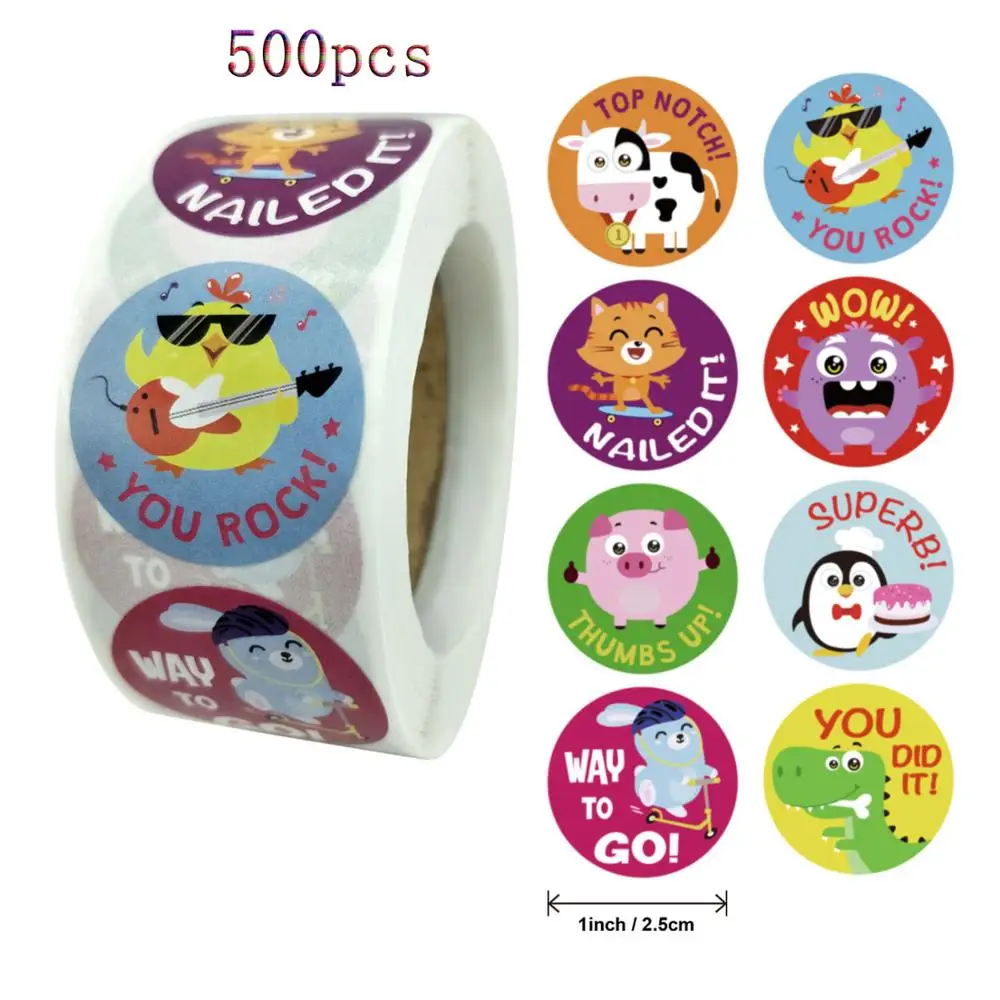 

D&M 500 Pcs Reward Stickers Motivational Stickers Roll Kids for Animals Stickers Labels School Reward Students Teachers Cute