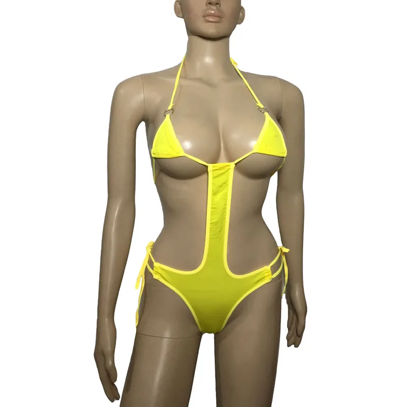 

Yellow Min Coverage Brazilian Bikini Swimsuit Women Singlet Swimwear Micro Thong Bathing Suit Monokini