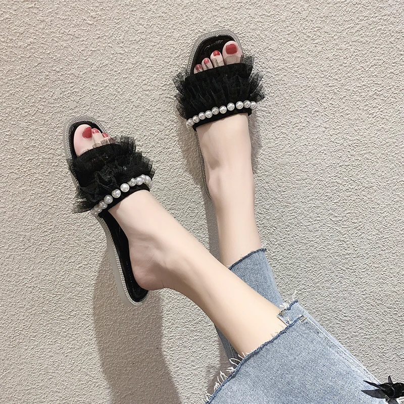

Beach Shoes Slippers Flat String Bead Luxury Slides Slipers Women Sabot Soft Designer 2021 Rubber Basic Fashion PU Slippers Casu