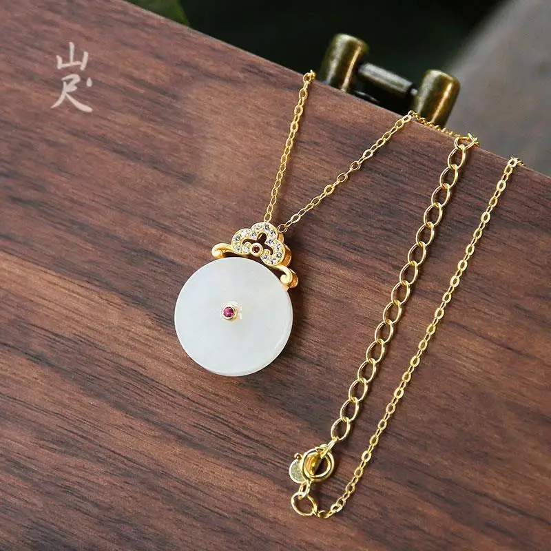 

Natural Hetian White Jade Pendant S925 Sterling Silver Jade Necklace Simple Graceful and Fashionable Gift for Mother