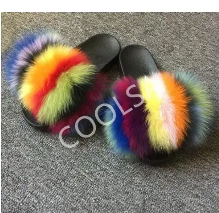 as pic shows COOLSA/женские нескользящие шлепанцы на плоской подошве с лисьим мехом; женские меховые шлепанцы; женские плюшевые меховые тапочки; Прямая поставка; обувь на меху; женская обувь; Лидер продаж - Цвет: as pic shows
