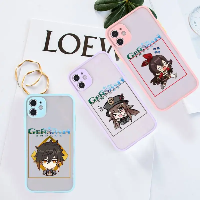 

genshin impact Phone Case For iPhone 13 12 11 Mini Pro XR XS Max 7 8 Plus X Matte transparent Purple Back Cover