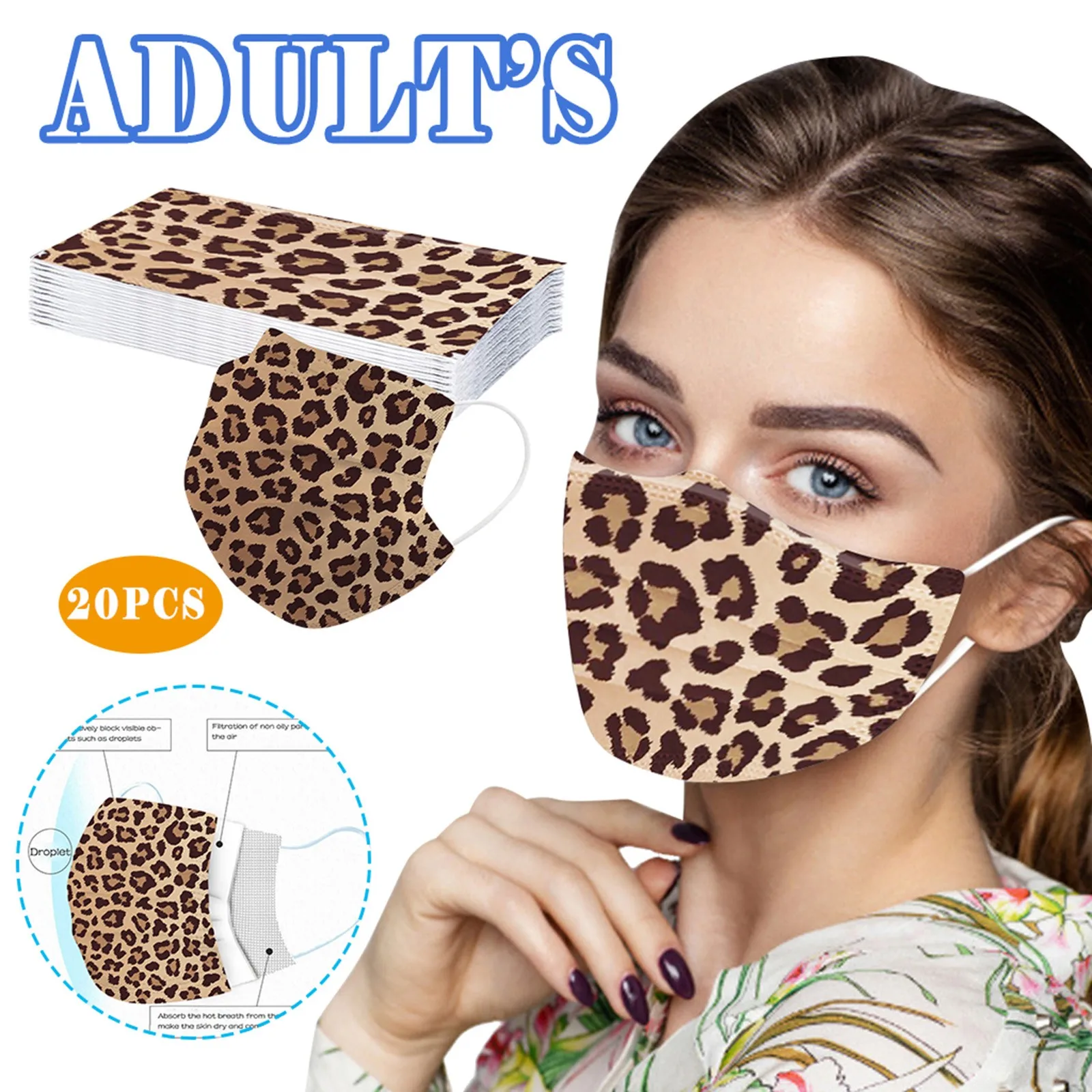 

20pcs Leopard Fashion Mask Adult Disposable Face Mask 3Ply mascarilla máscara masque facial maske mascarar masker