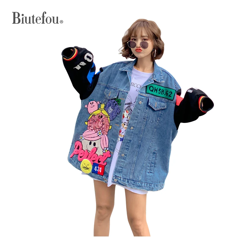 Женские джинсовые куртки с блестками шикарные в стиле пэчворк весна осень