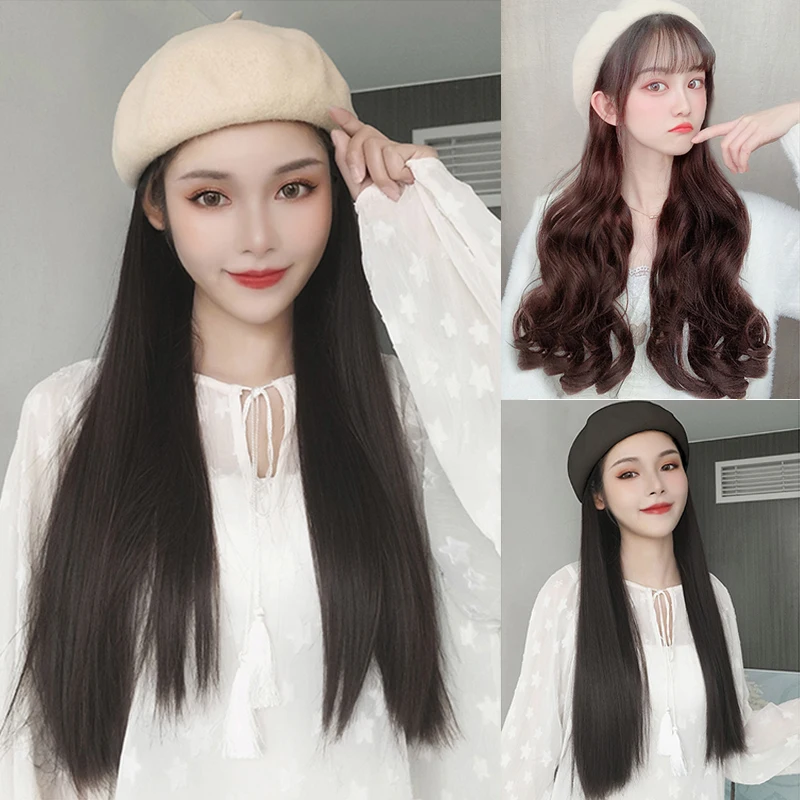 Длинный прямой/волнистый парик для шляпы черно коричневый цвет Женский