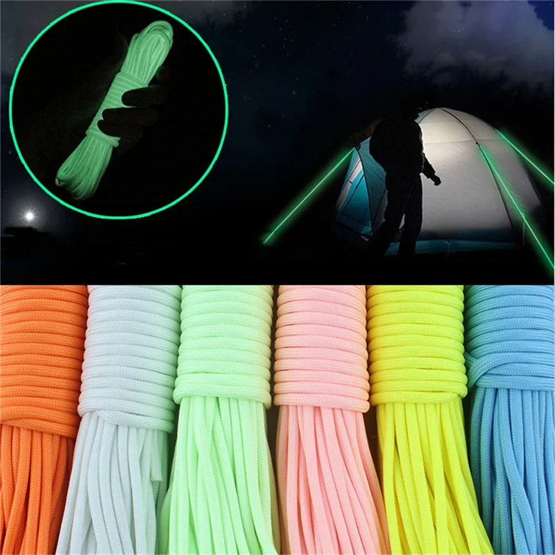 

20m 9 Strands Bright Luminous Cord Nylon Parachute Rope For Outdoor Climbing Camping Buckle Rope Soild Color Tent Rope