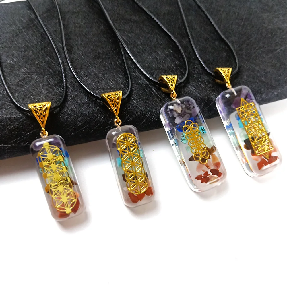 

Orgonite Natural Stone Crystal Seven Chakras Meditation Leather Chain Necklaces Charms Women Men Jewelry Pendant Chain Necklace