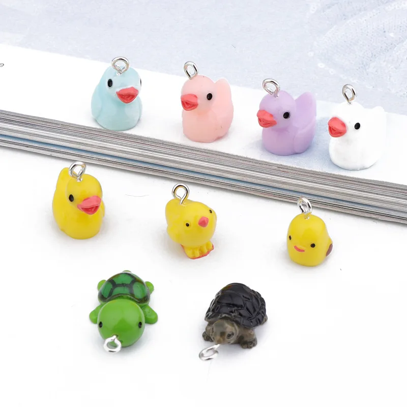 

New Trendy 10pcs Animal Pendant Cute Mixed Color Resin Duck For DIY Making Earring Necklace Keychains Hand Jewelry Accessories