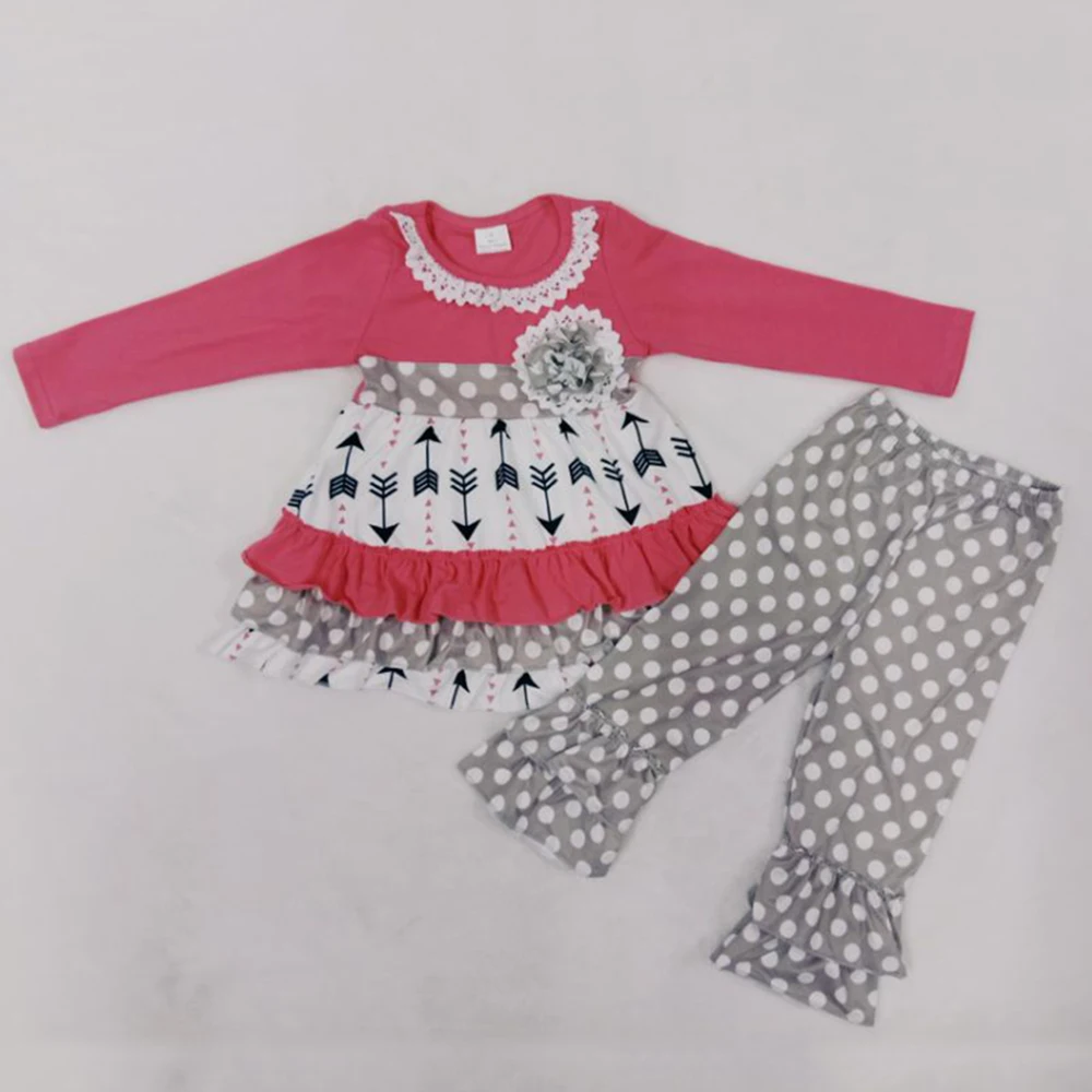 

2020 Girl kids children infant boutique new fashion Valentine style dots arrows pattern layers dress dots pant clothes clothing