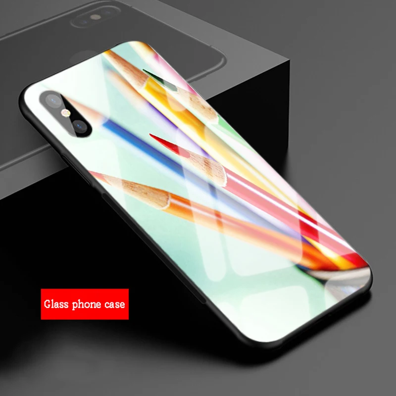 Цветной чехол для телефона из закаленного стекла с рисунком карандаша iphone 13 12 11 Pro