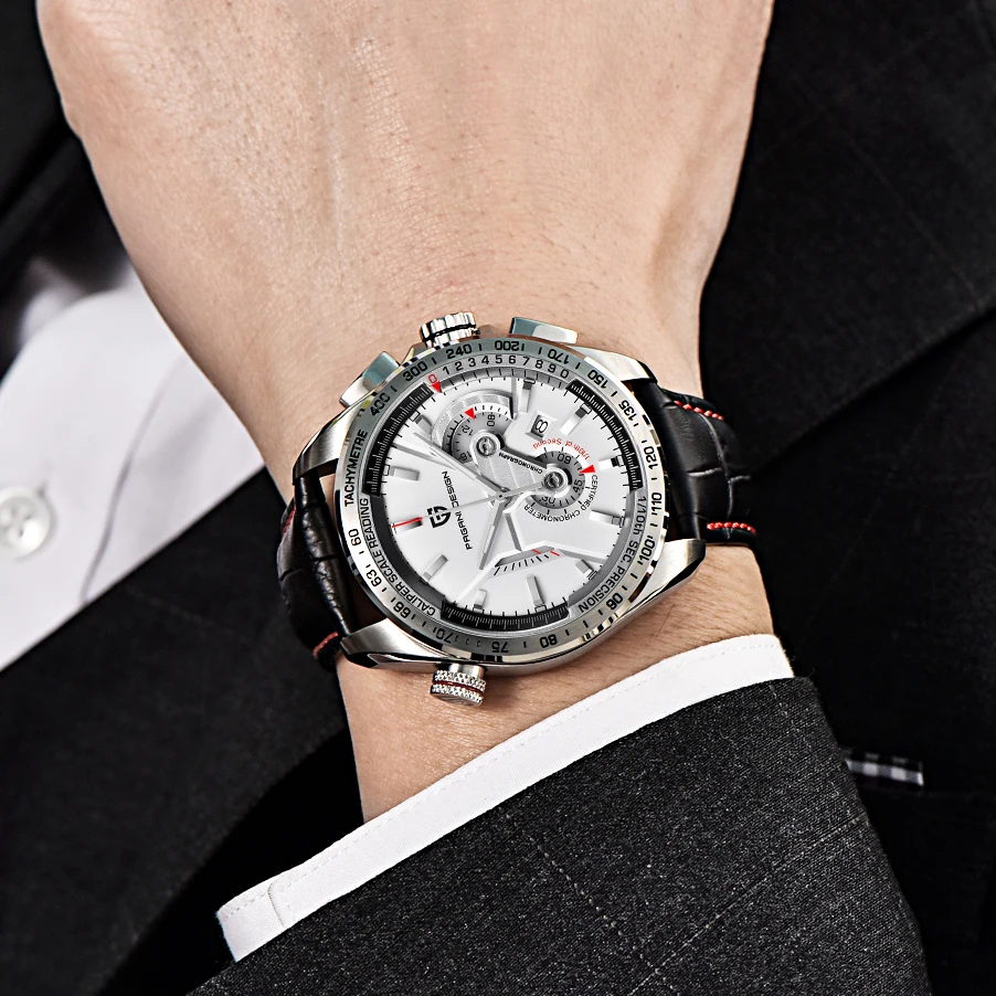 

NEW PAGANI DESIGN Men Watches Luxury Brand Quartz Chronograph Male Grand Carrera Leather Strap