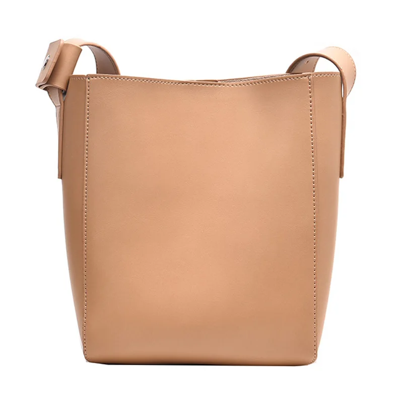 

High Capacity Solid Color PU Leather Crossbody Bags for Women 2020 NEW Bucket Bags Lady Handbags with Wide Belt Travel Handbags