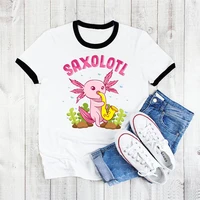 funny saxolotl adorable axolotl playing sax graphic print t shirt women kawaii clothes summer tops for girls tshirt femme