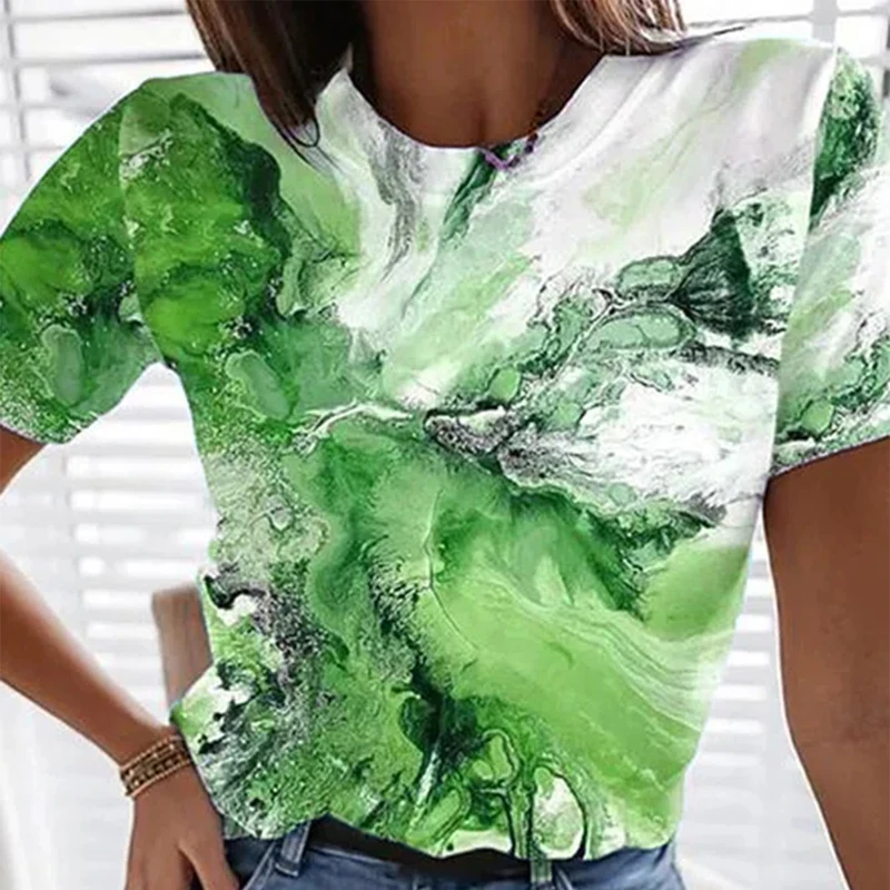

Fashino Ocean Print Patchwork Women Tops and Blouses Elegant O Neck Short Sleeve Office Lady Shirts Summer Casual Slim Fit Tops