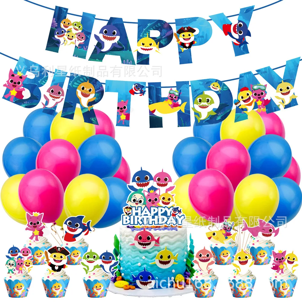 

Ocean Shark Series Baby Birthday Party Decoration Balloon Kawaii Party Supplies Happy Birthday Balloon Kids Toy Birthday Gift