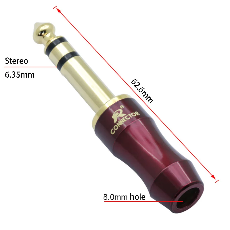 1 шт. 1/4 &quot6 35 мм Штекерный разъем стерео 3 жильный 6 синий + красный черный цвет с