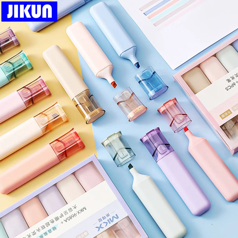 

Маркеры JIKUN 6 шт./компл., кавайная ручка, большой емкости, пастельные флуоресцентные текстовые маркеры, канцелярские принадлежности, школьны...