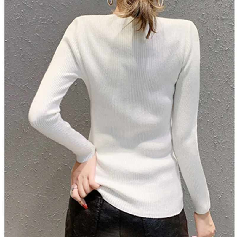 Sexy Lace V-neck Knit Sweater Female pullovers Tops Diamond Elastic Women 2020 Autumn Winter Fashion Jumper Pull Femme | Женская одежда