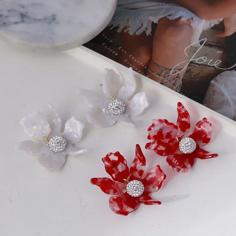 

Mori flower soft ceramic mosaic zircon to ask for flower color earrings