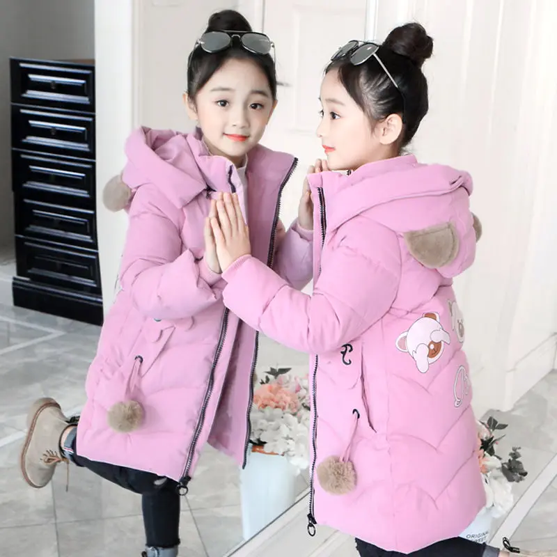 Зимние куртки для девочек детское теплое пальто детская плотная одежда с принтом