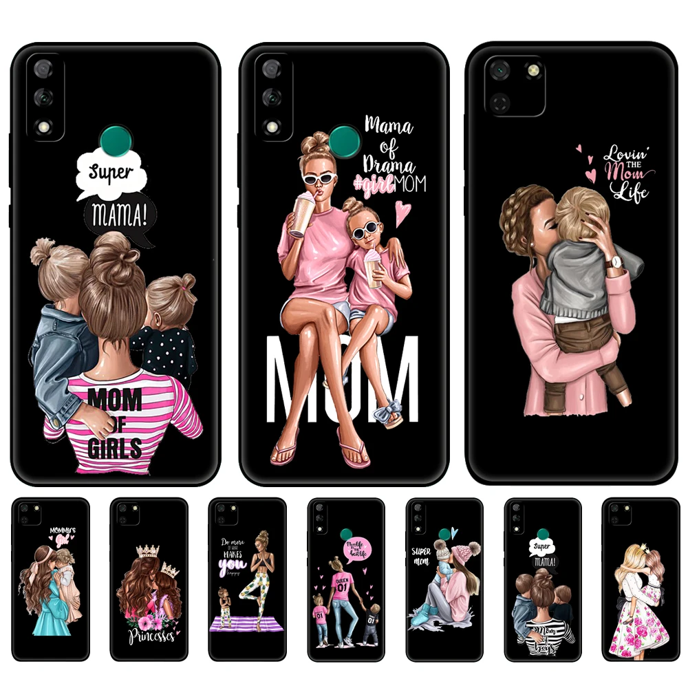 

Black tpu Case For Huawei Y9S Y6S Y8S Y5P Y7P Y8P Case For Huawei Y5 lite Prime 2018 Y6 2019 Cover Fashion Mam Super Mom baby