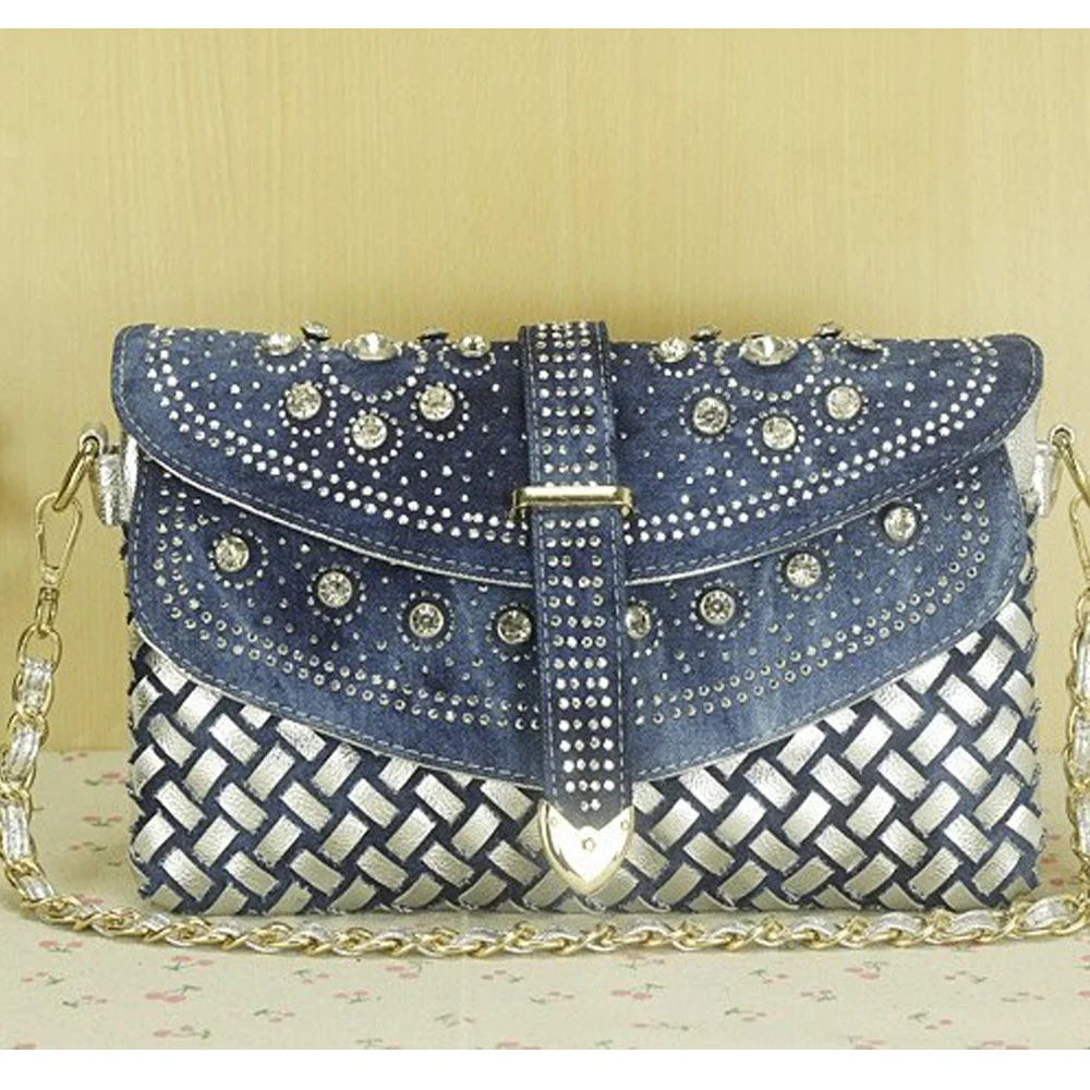 

2021 new women's bag woven denim bag Single Shoulder Messenger Bag chain bag