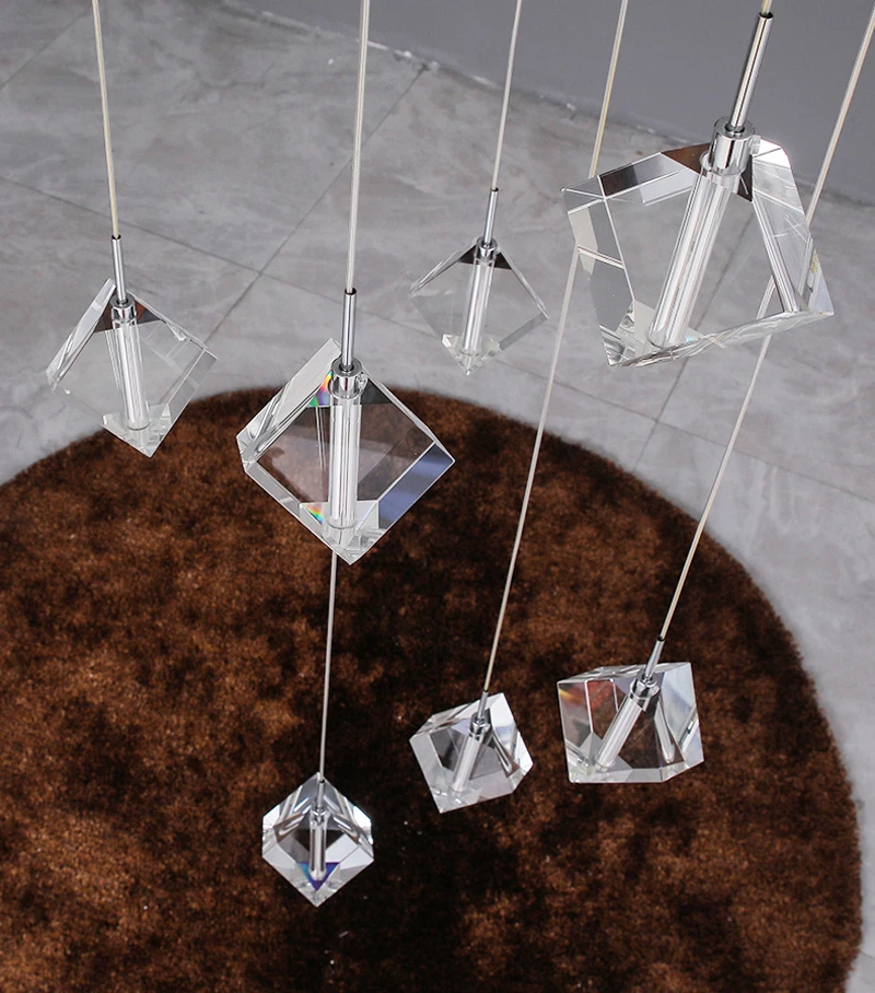 売却 現代クリスタルシャンデリア照明大ルームスパイラル階段シャンデリアリビングルームクリスタルランプ階段正方形