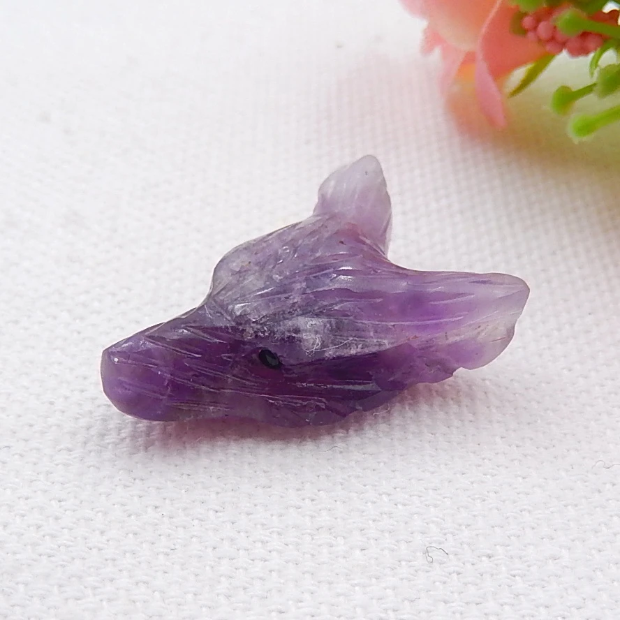 

Natural Amethyst Carved Wolf Head Fashion Pendant Bead 26x18x9mm,4.6g