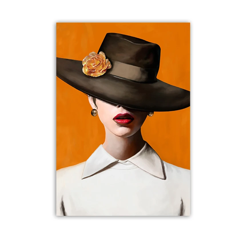 

The Pretty Girl Wore A Hat Painting on Canvas Acrylic Wall Art Modern Picture Hand Painted Home Decoracion for Living Room