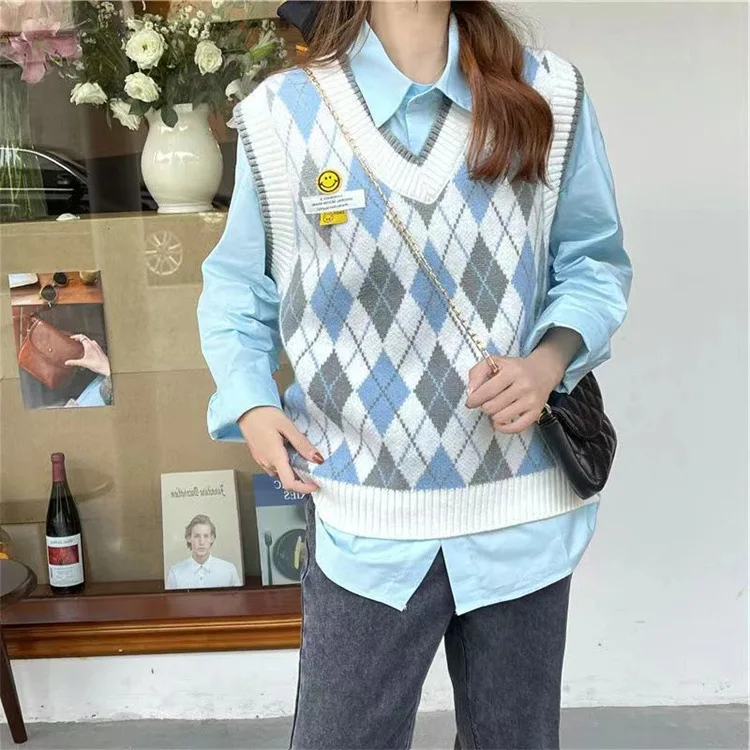 Корейский Стильный жилет для женщин Свободная винтажная одежда с V-образным