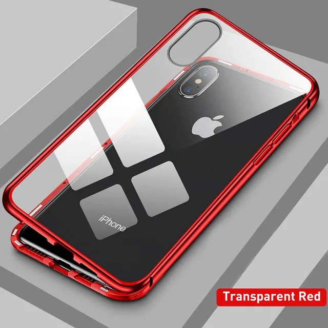 Transparent Red Двустороннее стекло 360 Магнитная Адсорбция флип чехол для iPhone 11 Pro Max XS MAX XR XS X 8 Plus 7 6 6 S магнит передняя+ задняя крышка - Цвет: Transparent Red