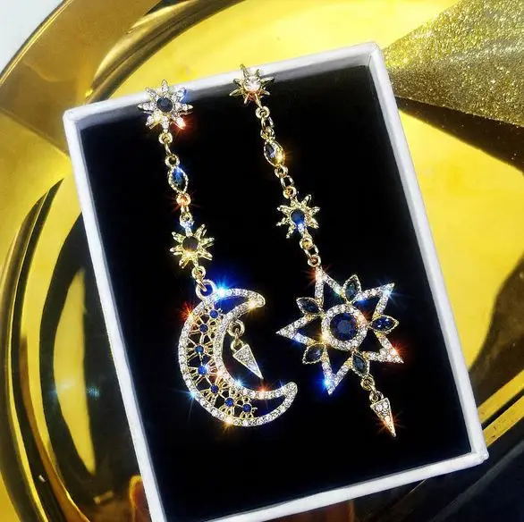 

Crystal Retro Trend Stars with Drop Dangle Earrings Asymmetric Star Girl and Women Long Earrings Drop Earrings Tassel Earrings