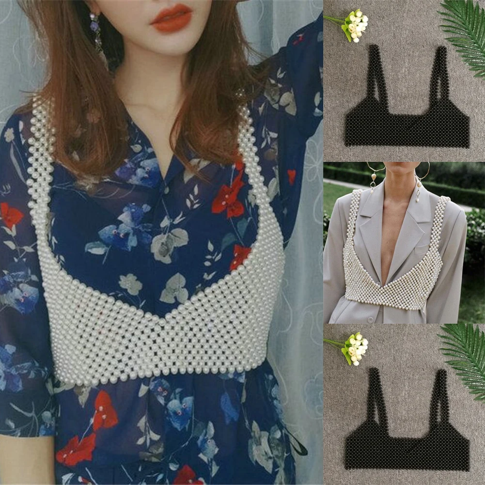 Eleghant/женский бюстгальтер без косточек с жемчугом и кроше, Boho, пляжный топ без рукавов с v-образным вырезом, платье с жемчужинами