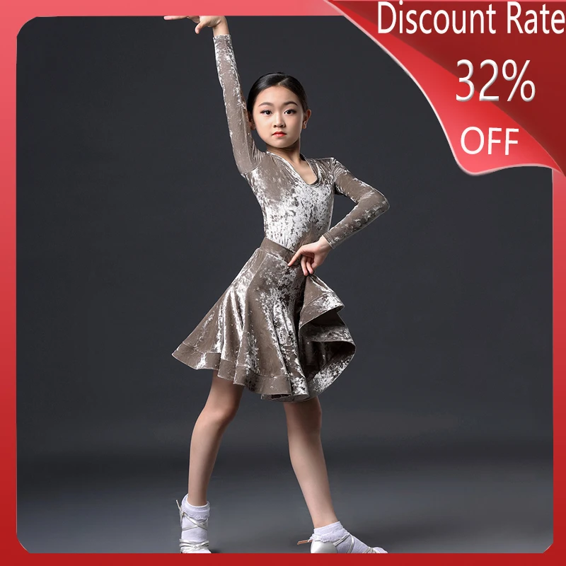 Костюмы для латинских танцев Платья конкурсов девочек Детская бархатная юбка