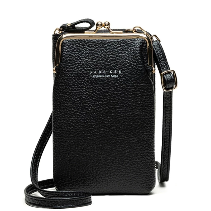

Hot sale ladies mobile phone bag metal opening messenger bag mini leather zipper handbag ladies gift 2021