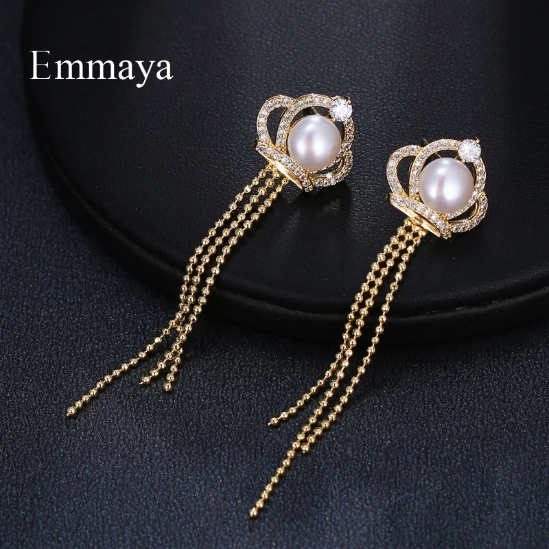Новый сезон дизайнерские длинные золотые серьги Emmaya с короной содержат