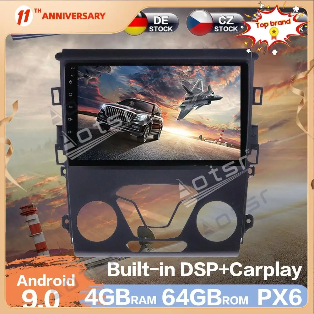 Aotsr 9 &quotAndroid 9.0 4 + 64G автомобильный радиоприемник GPS-навигация для Ford Mondeo 5 0-2014 DSP