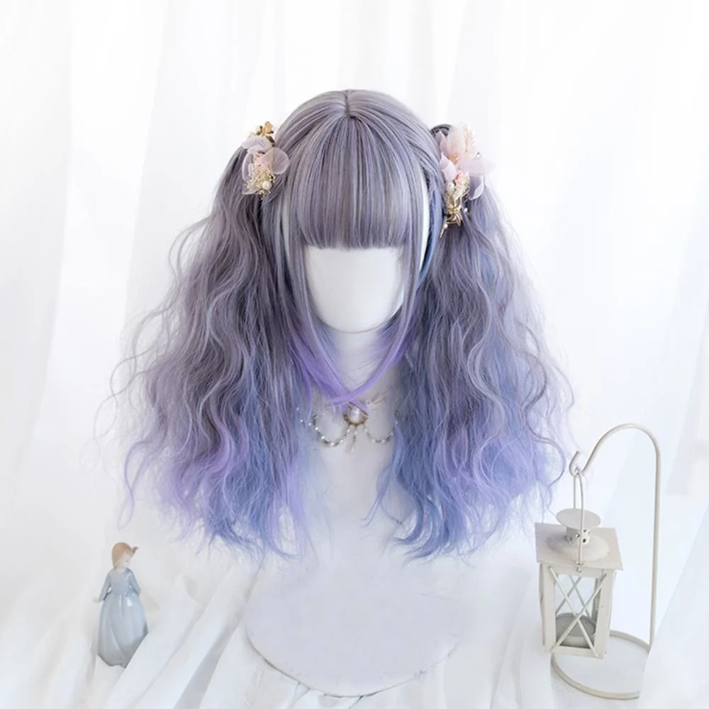 

Косплей микс 5 стилей Лолита смешанные синие фиолетовые Омбре длинные вьющиеся короткие Боб хвосты челки косплей синтетический парик