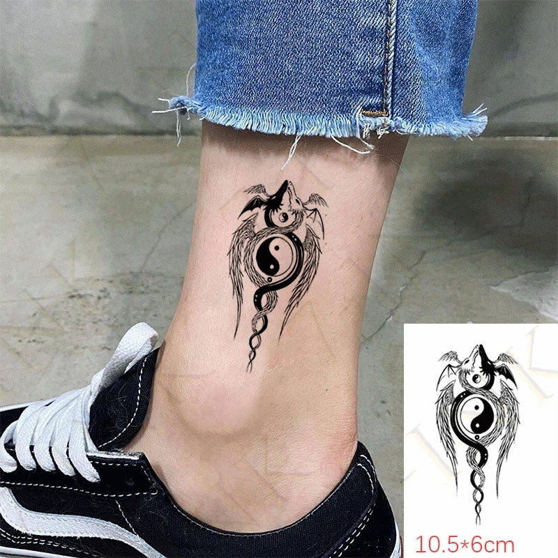 Водостойкая Временная тату наклейка черно белая рыба тайчи перо боди арт флэш