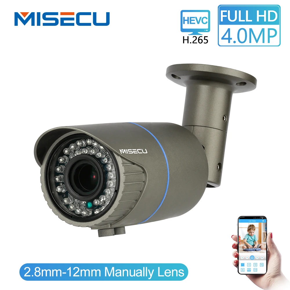 MISECU Full HD 4.0MP 2.0MP 1080P 2,8-12 мм камера с ручным увеличением IP мощность по Ethernet Открытый ночного видения ONVIF ИК Водонепроницаемый P2P