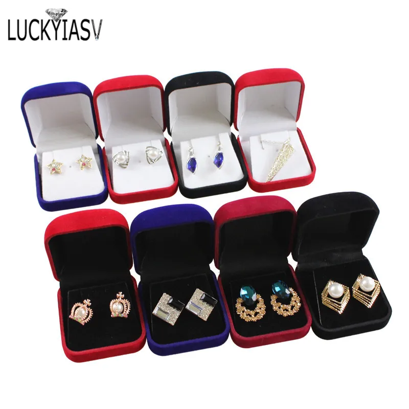 Factory Outlet Stud Earring Packaging Box Black Velvet Display Jewelry Small Pendant Necklace Organizer Storage Case Xmas Gift images - 6
