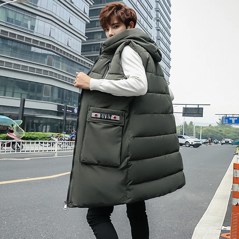 

Hot 2021New Autumn Winter Cotton Vest Men Casual Waistcoat Fashion Sleeveless Long Vest Jacket Slim Fit Warm Coat